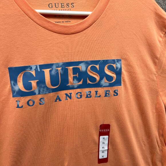 Guess Shirt Mens XL Orange Crewneck Spell Out Logo Cotton Extra Large Tee New - Picture 5 of 11